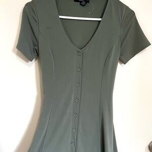 Forever 21 Olive Green Button-Front Mini Dress